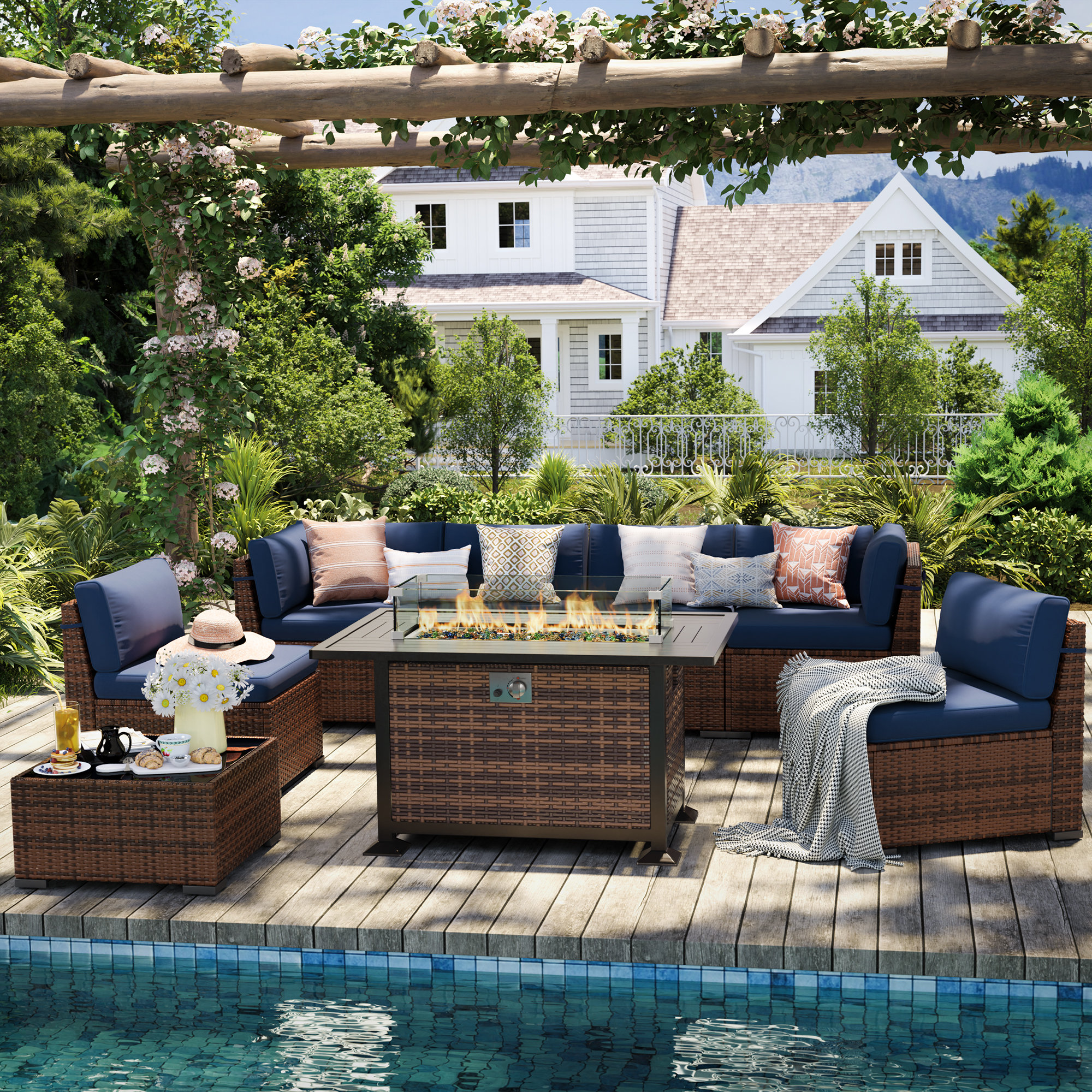 Latitude Run® 6 Person Rattan Sectional Seating Group With Cushions ...