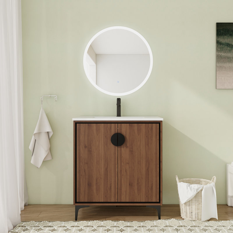 Meuble-lavabo simple 30,07 avec comptoir, Brun