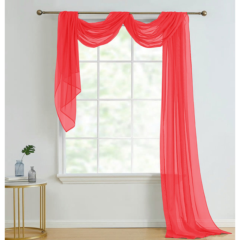 Amorah Sheer Window Scarf Single Panel, Red, 145 W x 300 D cm