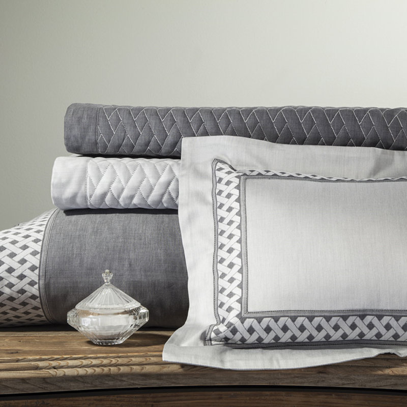 Ara Sateen Sheet Set, Silver Geometric, Full Sheet Set with 2 Pillowcases