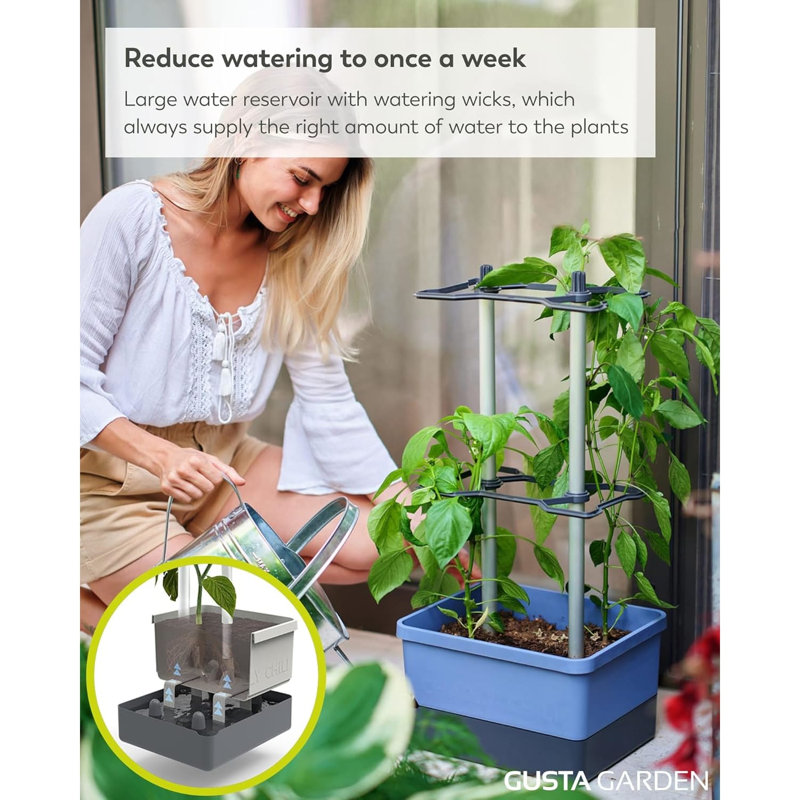 Charly Chili Regular, Planter Pot, Aluminum Climbing Aid, Self-Watering, 4.5L Water Reservoir, 10L Soil Capacity, Green