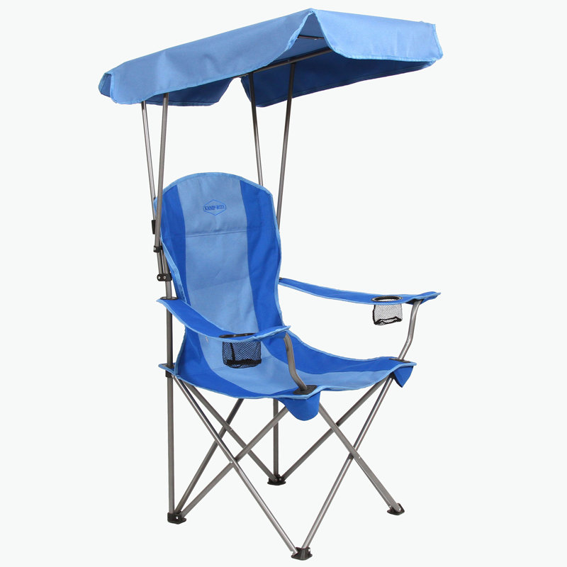 Kamp-Rite Portable Folding Quad Camp Chair w/ Shade Canopy & 2 Cupholders, Blue