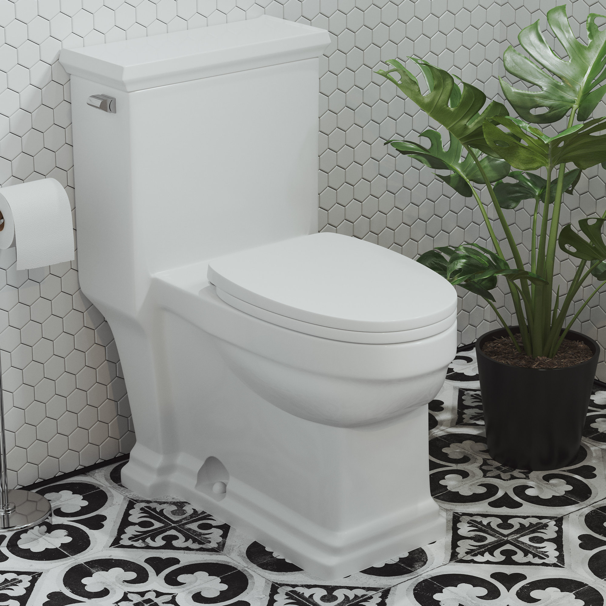 Voltaire One-Piece Elongated Toilet Dual-Flush 1.1/1.6 gpf, Glossy White, Left