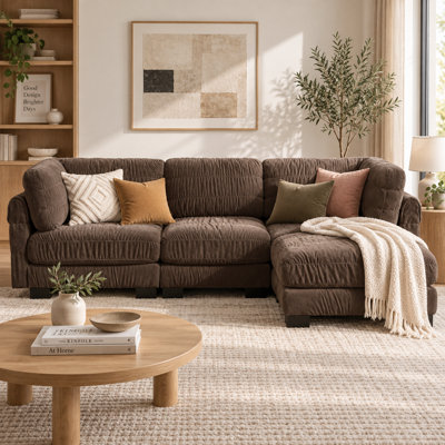 Canapé d'angle modulaire en forme de L Chenriva 278 cm (109,4 pouces), canapé 3 places en chenille avec pouf repositionnable, détails froncés, coussins de dossier épais, mousse haute résilience