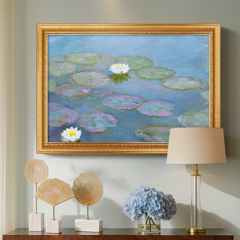 Water Lilies (Nymphéas), 1897-1899-Claude Monet-Custom Framed Canvas, 31X45, Ornate Venetian Gold, No