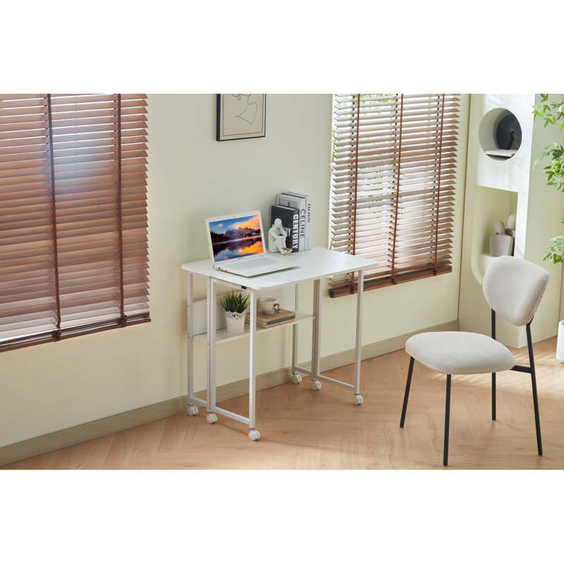 Folding Desk Small Foldable Desk For Small Space, 31.5 Inches Writing Computer Desk In Study, Home Office Foldable Office Desk For Bedroom 80*58,White