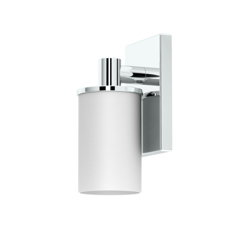 Farmhouse Wall Mount Single Sconce | Bathroom Lighting Fixture with Frosted Shade, Chrome