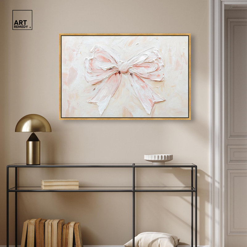 Relief Ribbons Canvas Fashion Wall Art, 25" H x 37" W, Gold Floater Framed