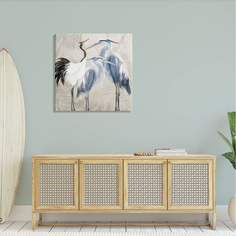 «Leaf Leafed Crane Heron Birds» par Kim Allen - peinture sur toile tendue, H 30 po x l 30 po x P 1,5 po