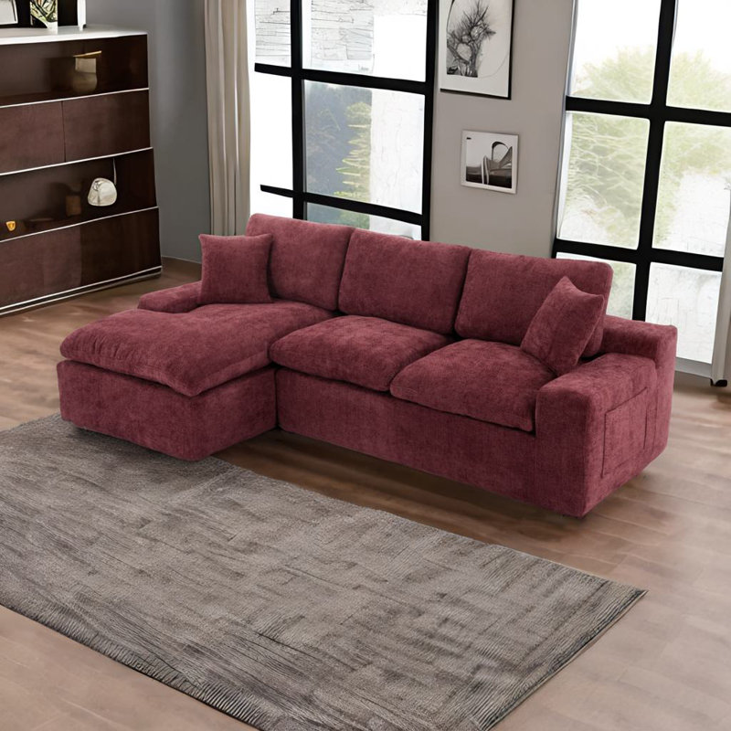 Upholstered Sectional Sofa, Red Chenille