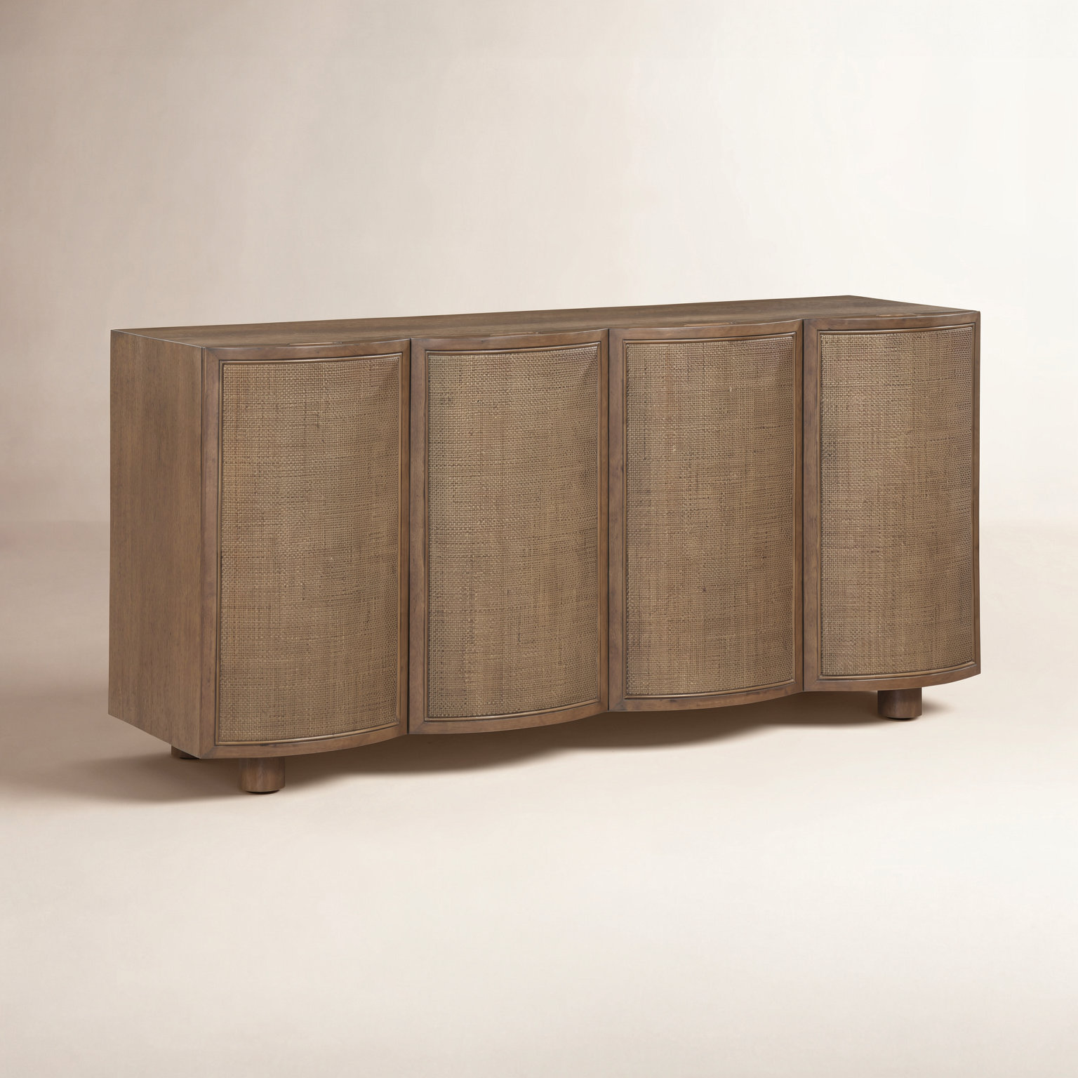 Solid Wood and Cane Sideboard, Brown