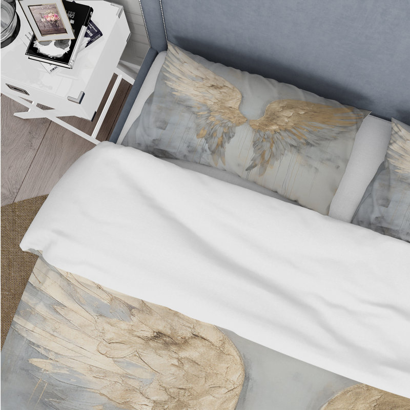 Angelic Radiance Golden Angel Wings III - Ensemble de housse de couette Fantasy - Microfibre de polyester