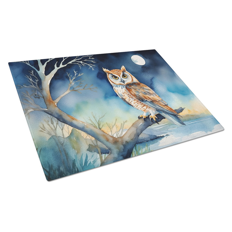 Owl Perched in Coastal Tree Glass Cutting Board