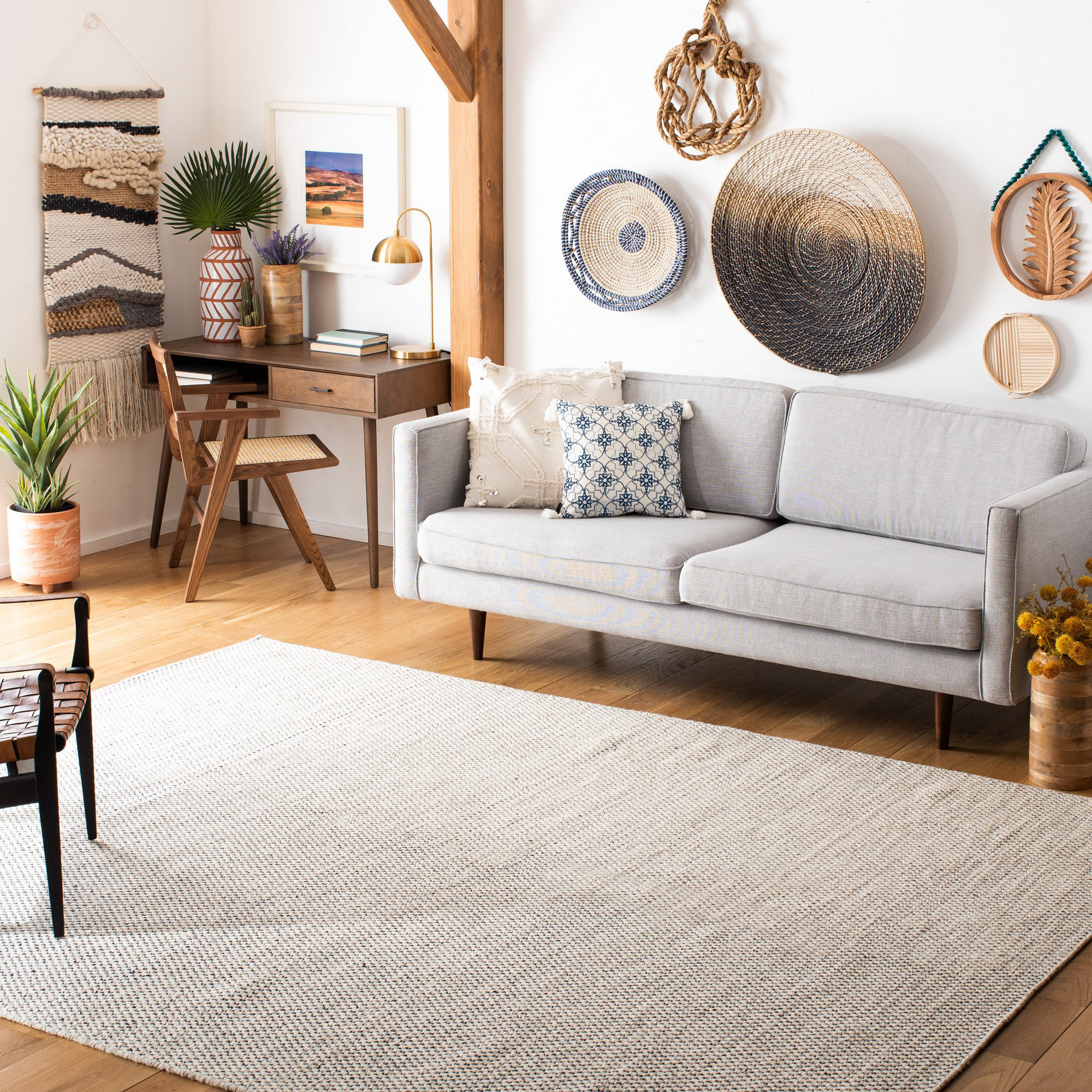 Solid Color Rug With Relief Pattern Ebern Designs Estien Flat Weave Wool/Cotton Solid Color Rug in Ivory ...
