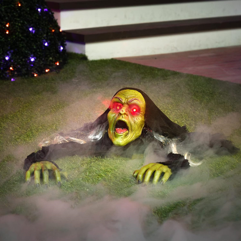 Décoration d'Halloween, décoration de zombie d'extérieur, décor de zombie extérieur avec son et yeux clignotants, décorations d'Halloween effrayantes, citation de maison de jardin hantée