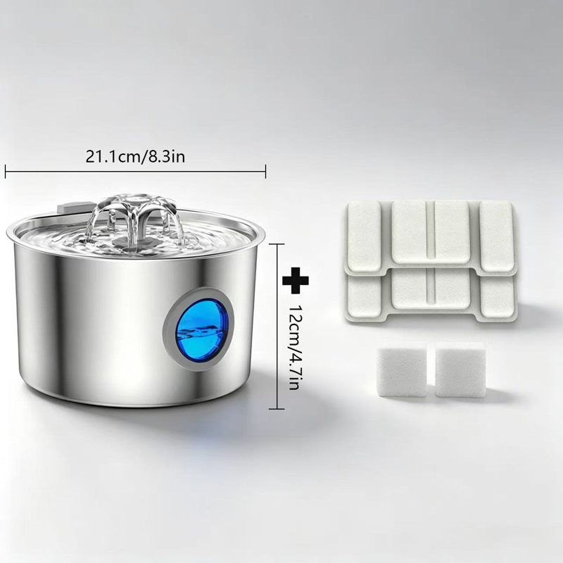 Fontaine à chat en acier inoxydable pour l'intérieur, Water Fountain+Filter*2+Filter Cotton*2