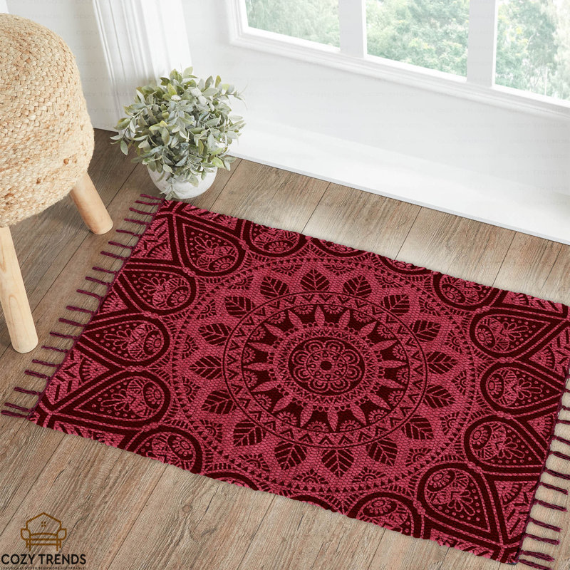 Tapis en coton tissé à la main et imprimé à plat 2 pi x 3 pi Lavable à la machine par la collection Cozy Trends