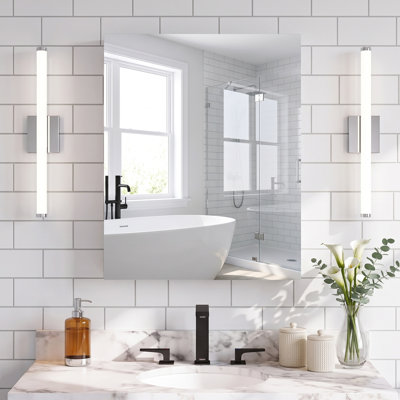 24" x 30" Rectangular  Frameless Aluminum Recessed Or Surface Mount Medicine Cabinet with Adjustable shelves ,BLUM Soft-Close Hinges, Mirror , 1 Door