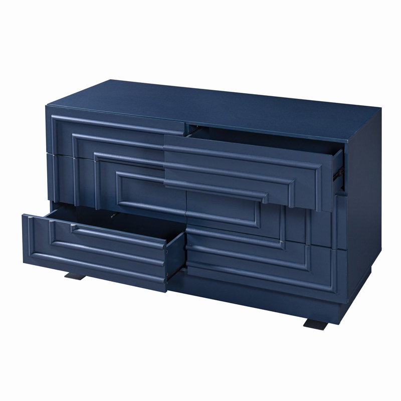 Buffet/meuble-lit à 6 tiroirs de 145 cm (57,2 po) pour chambre à coucher ou salon, Bleu haute mer