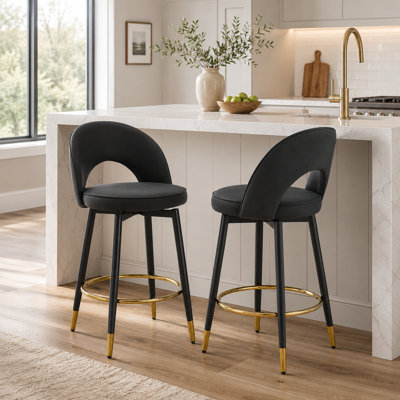 Tabouret de comptoir pivotant rembourré de 25 po avec dossier bas et repose-pieds en métal AriaHome