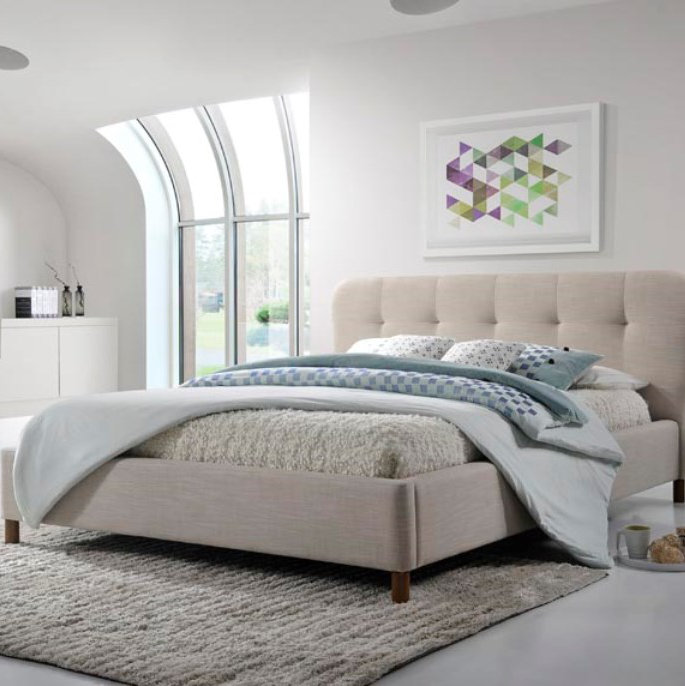 Upholstered Platform Bed, Beige, Full
