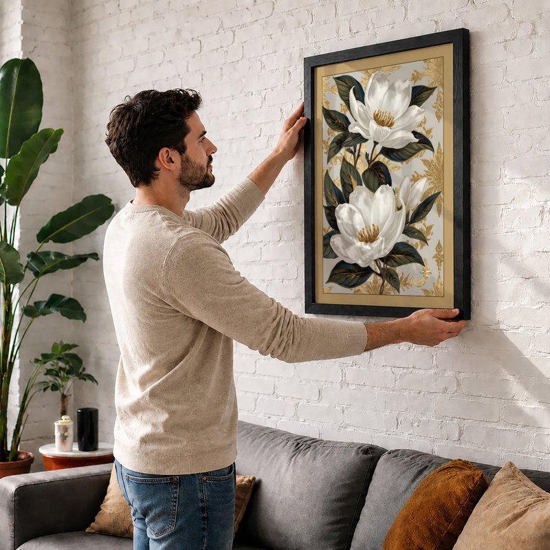 White Magnolia Bloom Botanical - Framed Print, Unframed, A4 - 29.7 x 21.0 cm