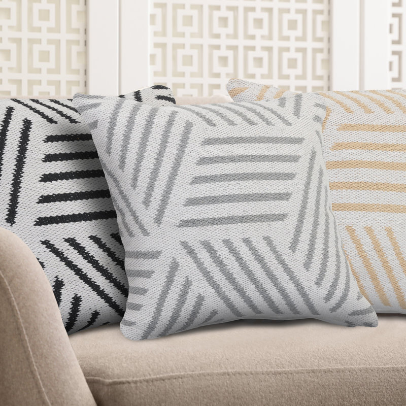 Housse de coussin décorative Salah géométrique contemporaine faite à la main 100 % coton, Grey/White