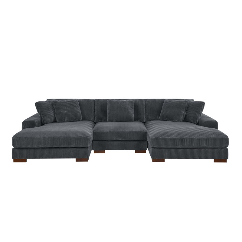 Grand canapé modulaire à double assise en velours côtelé Large Seating, Gris foncé