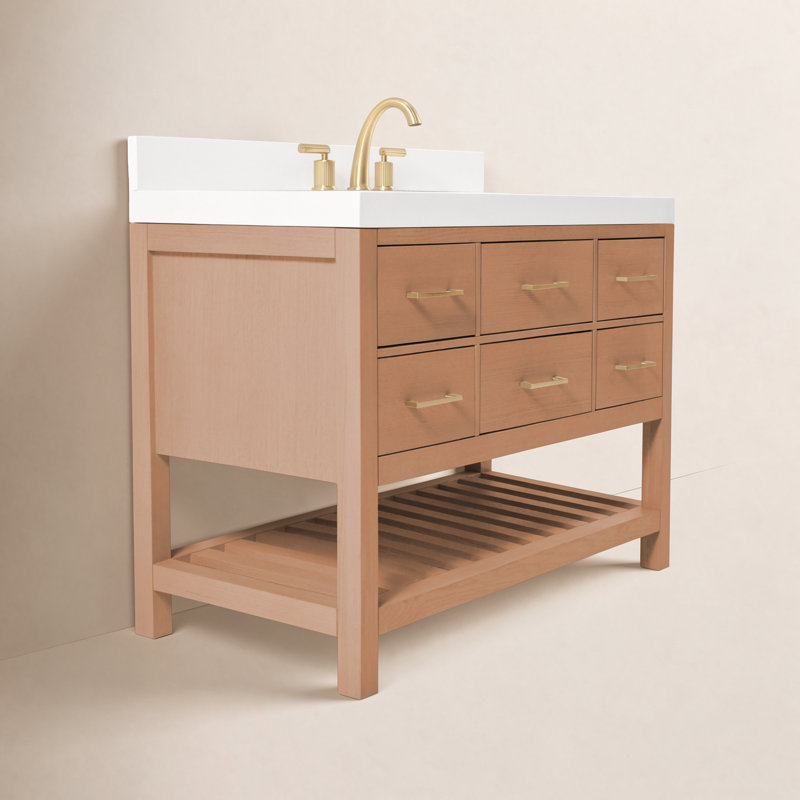 Ensemble de meuble-lavabo simple 48 po Carrie, Quartz blanc pur, Sienne / or rose
