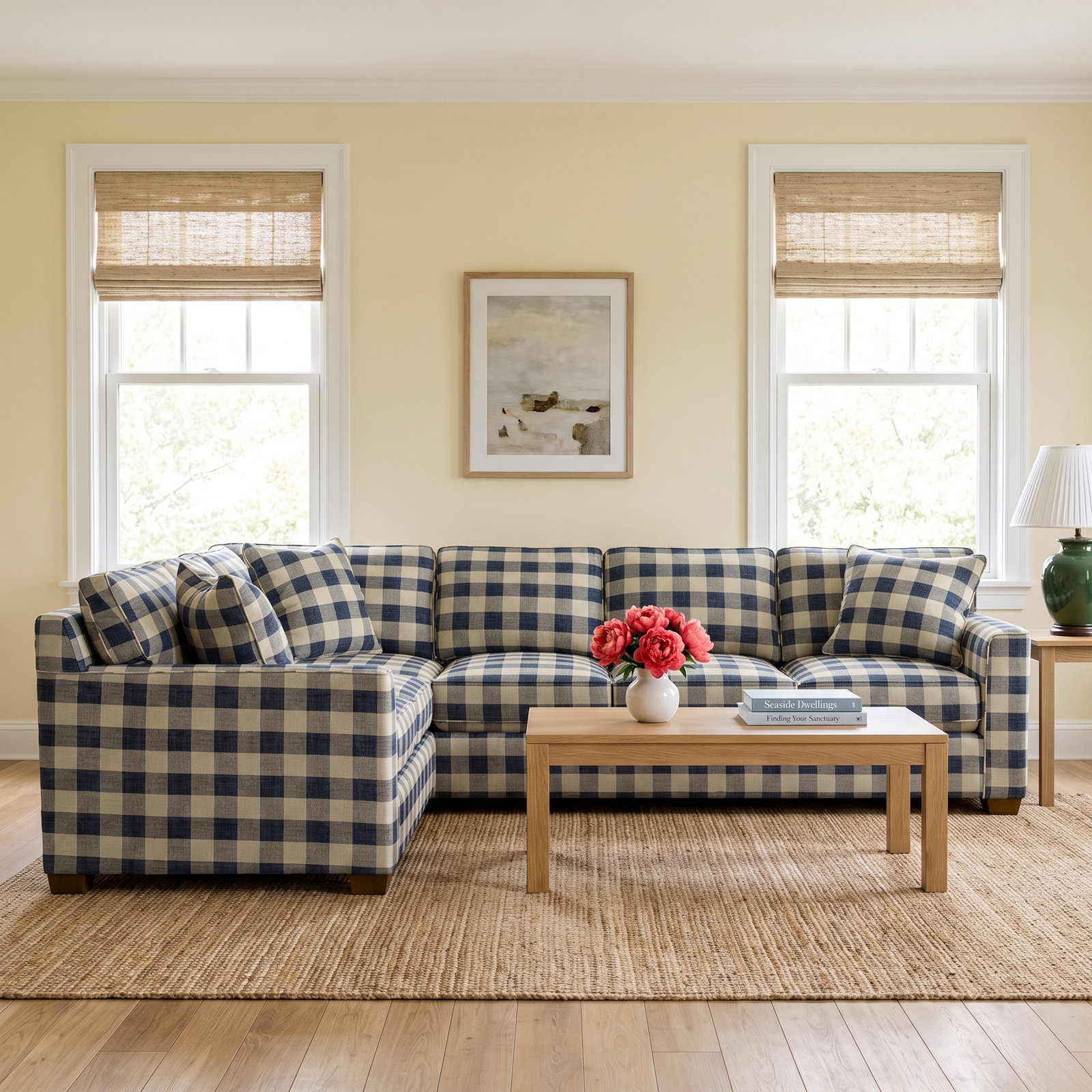 Frye L-Sectional, Blue Buffalo Check; 0120-61, Left Hand Facing, Black