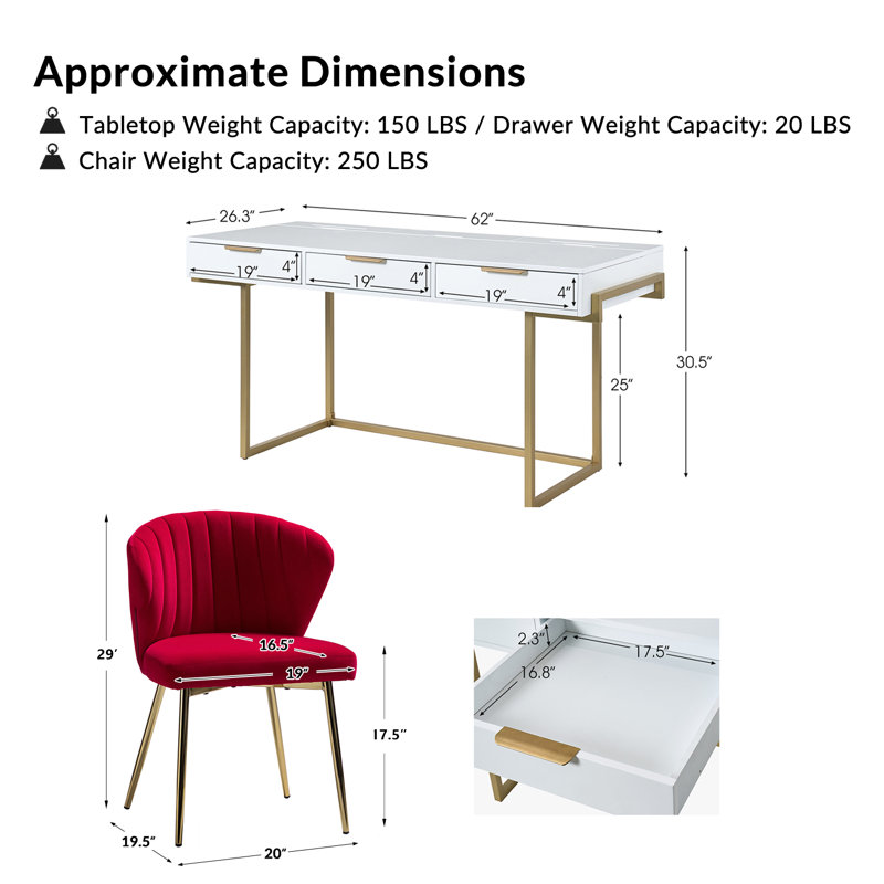 Ensemble de chaises de bureau 2 pièces Manning, Rouge