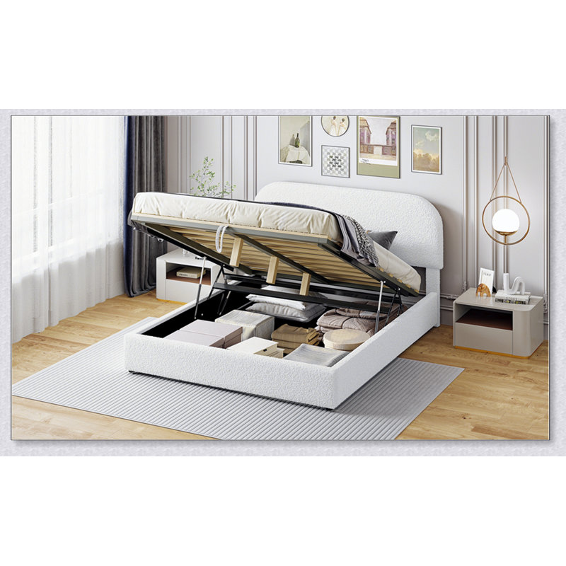 Lit plateforme tapissier Teddy, Blanc, Grand