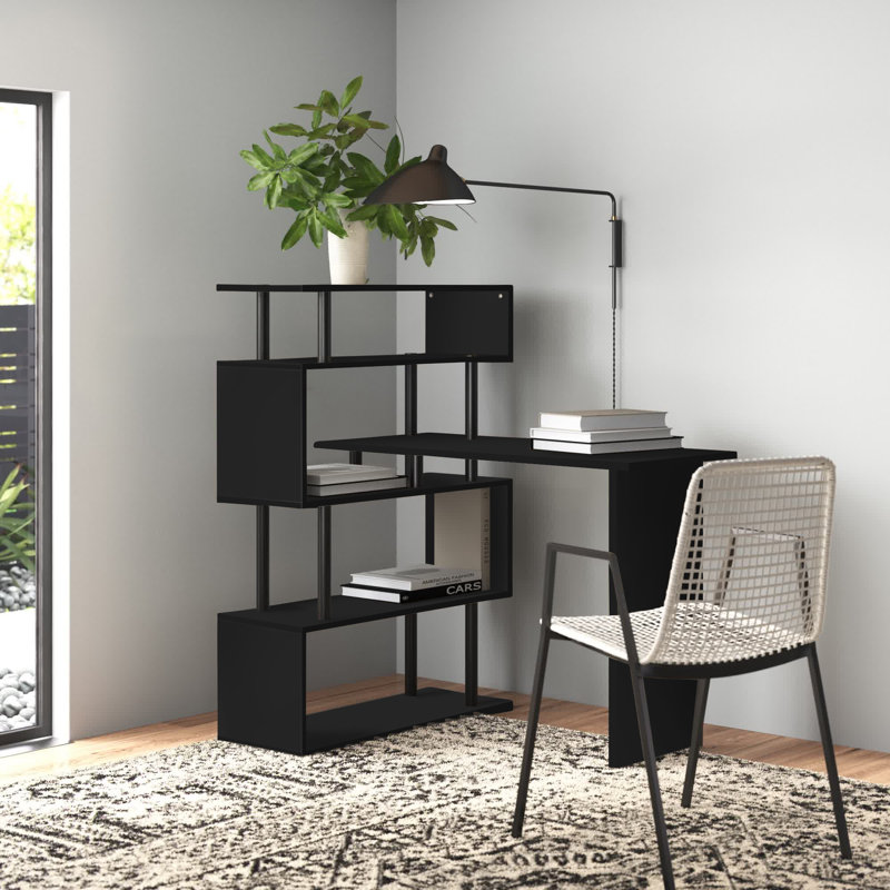 Kasota L-Shaped Computer Desk, Black/Black