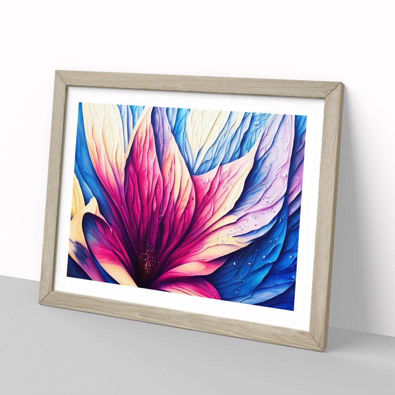 Colourful Floral Art Vol.3 Abstract 1 Piece Single Picture Frame Wall Art, 34cm H x 46cm W x 2cm D, Oak Framed