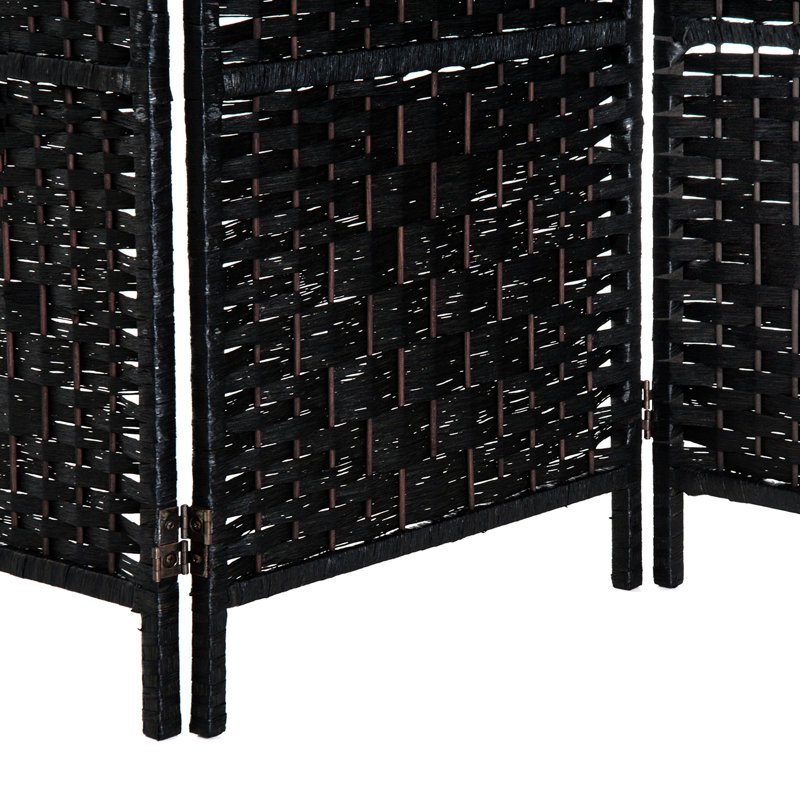 Cloison d'intimité tissée noire de 6 pi de hauteur. Élégant pour les petits espaces. Tissage artistique. 3 panneaux, charnière, écran de rangement pliable et portable - noir. Ajoute aux couloirs. Conception. Pliable, polyvalent avec charnière