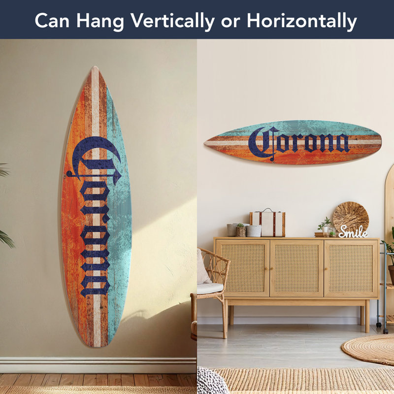 Corona Color Wood Tones Surfboard Wall Plaque Sign