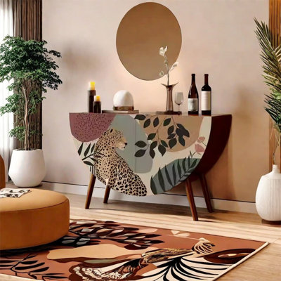 Solid Wood Two Door Semi-Circular Storage Cabinet
