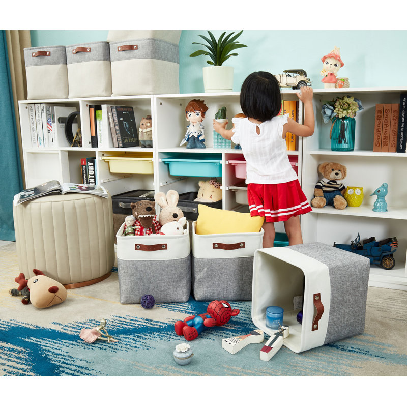 Cube ou bac en tissu robuste, H 13 po x l 13 po x P 13 po, Gris/blanc