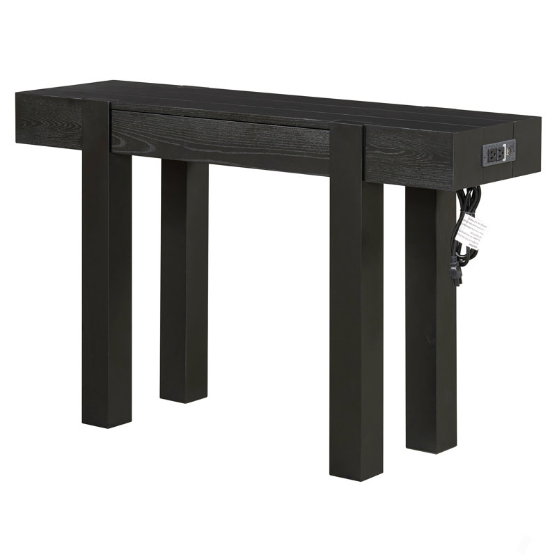 Rustic Minimalist Console Table With Hidden Drawer, Side Power Outlet,Wood Entryway Table For Entryways, Living Rooms And Home Offices