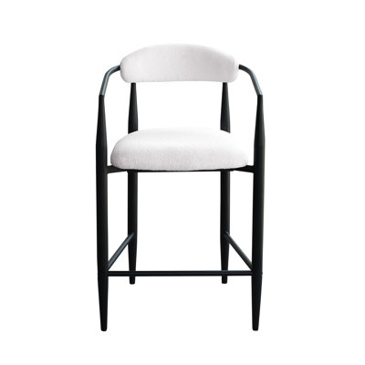 Modern Boucle Bar Stools Set Of 2 Modern Upholstered Bar Height Barstools Vintage High Island Chairs With Metal Frame/Back/Arms For Kitchen/Home Pub/Dining Room