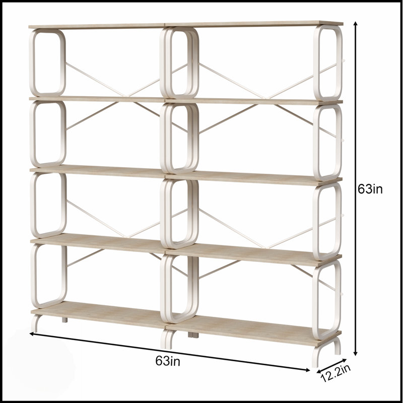 5 Tier Large Book Shelf, Vintage Industrial Style With White Metal Frame For Home And Office Use, White