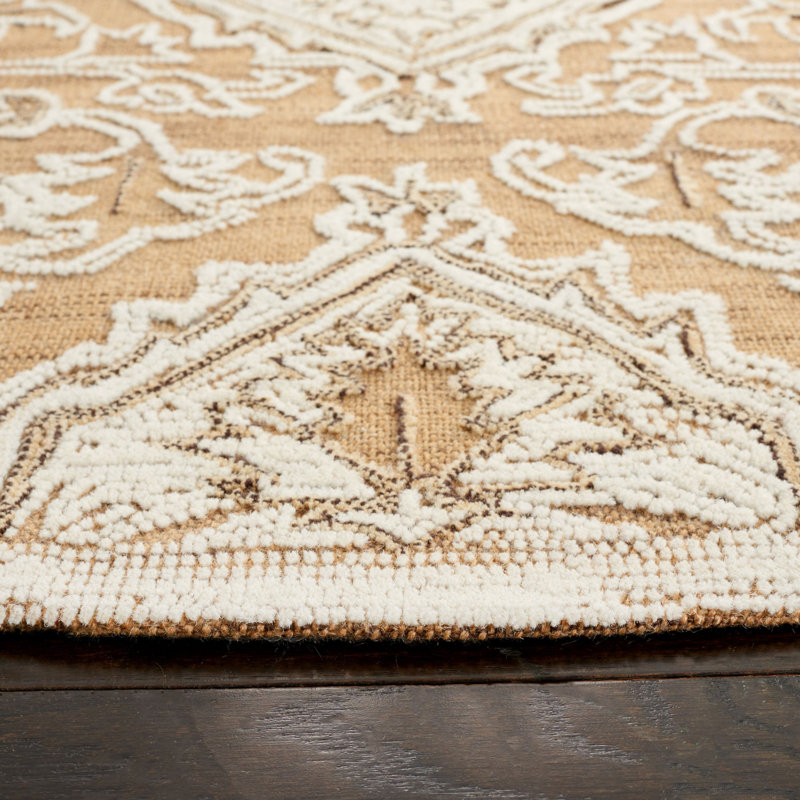 Tapis floral en laine et en coton tissé à la main Lafever , Rond 6 pi