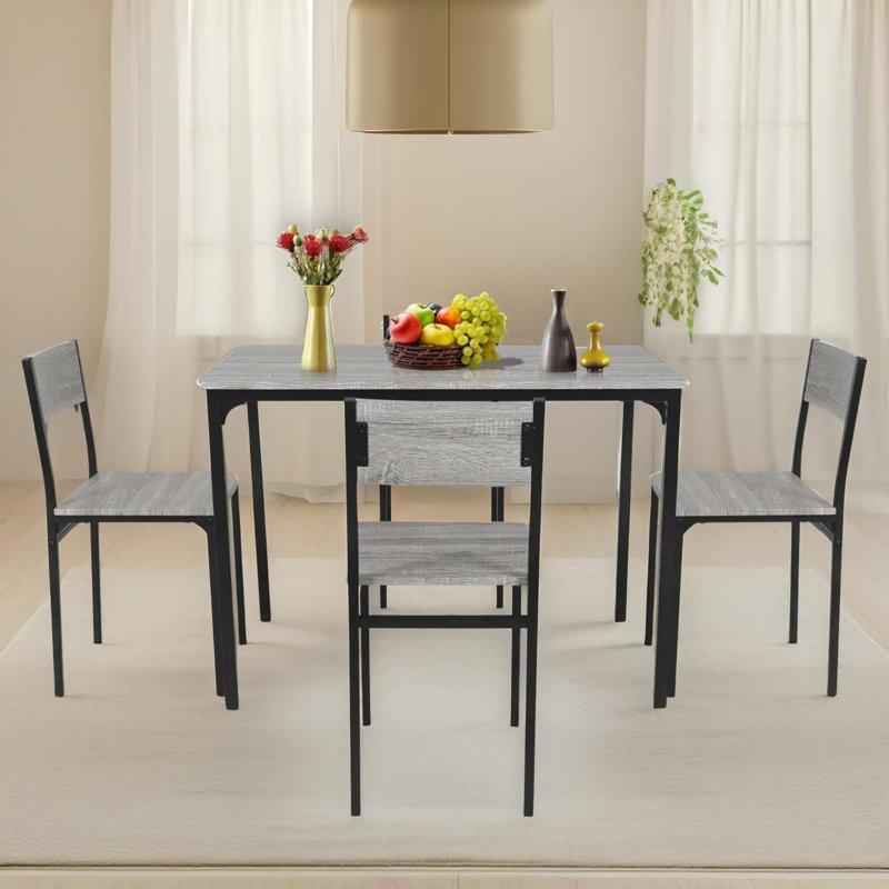 Akikaze - Grey Rustic 4 Person Dining Set, Kitchen Table and Chairs