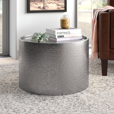 Corron Drum Coffee Table Modern Hammered Metal Coffee Table | Iron Frame| No Assembly Required