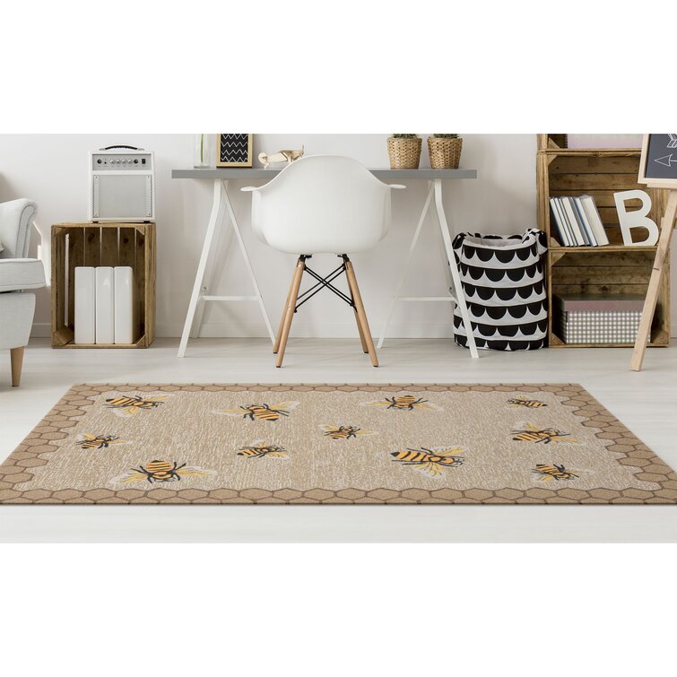 August Grove Calderon Honeycomb Bee Hand-Tufted Natural Indoor/Outdoor Area Rug