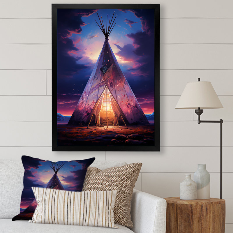Native Tipi Sacred Visions - Imprimé, H 44 po x l 34 po x P 1,5 po, Cadre photo noir