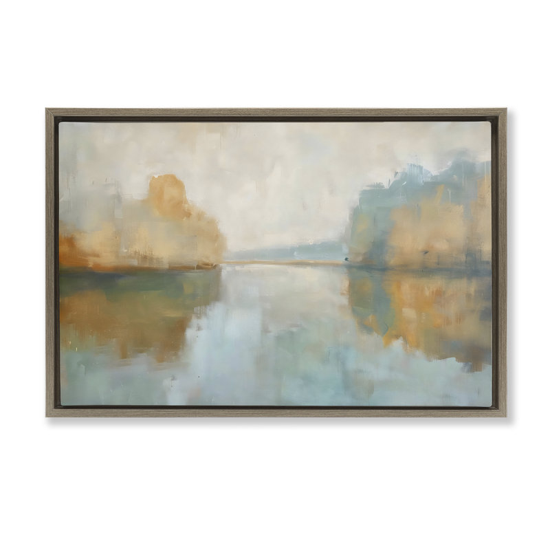 Cadre flottant abstrait Riverscape Reflection, design par LSR Creative Studio, Cadre flottant orme Montalcino