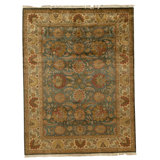 Hand Knotted Wool Oriental Area Rug in Green And Cream