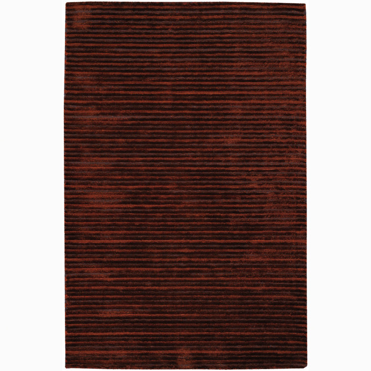Betancourt Red, Orange,  Brown, Gray Hand-Woven Modern Striped Wool & Polyester Shag Indoor Rug