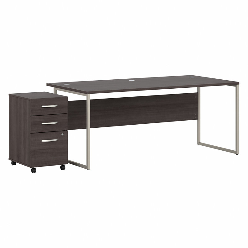 Desk And 3 Drawer Mobile Pedestal, Brown, 29.91" H x 71.02" W x 29.37" D